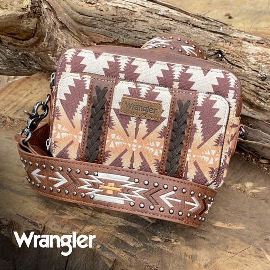 Wrangler - Coffee Southwestern Crossbody Wallet Bag