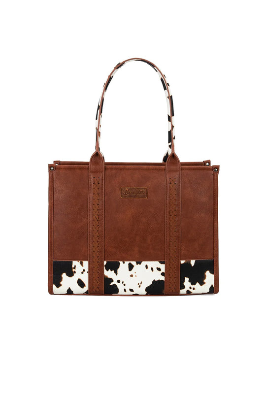Wrangler - Cow Print Tote Bag- Dark Tan