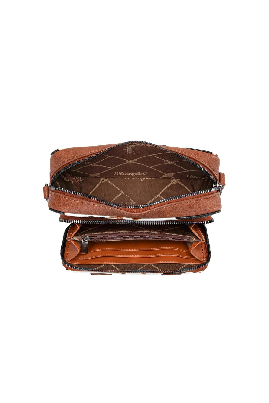Wrangler - Cow Print Small Crossbody Bag-Dark Tan