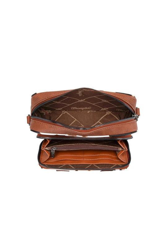 Wrangler - Cow Print Small Crossbody Bag-Dark Tan