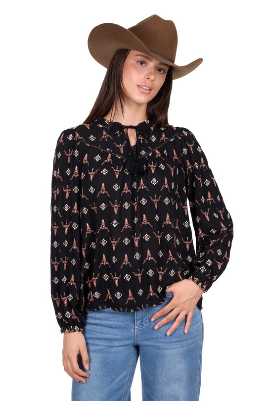 Wrangler- Womens Lucillie LS Blouse Black