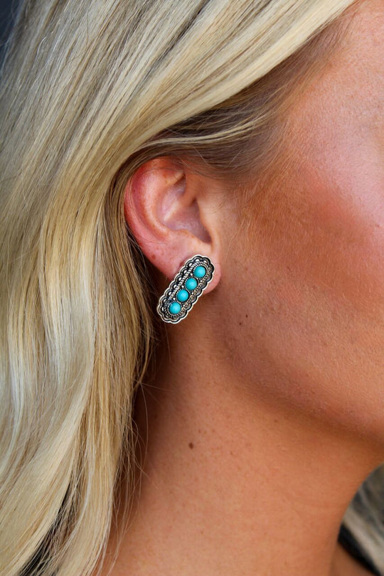 West & Co - Raleigh 1" Post Turquoise/Silver Earrings