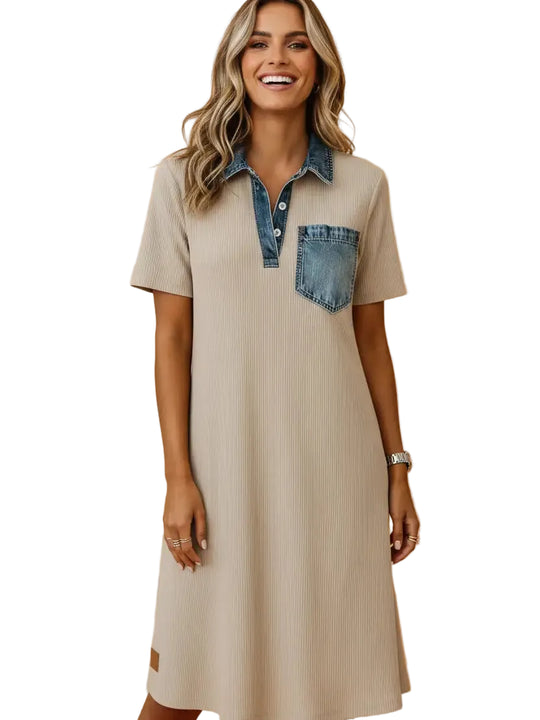 Buffalo Belle - Women's Denim Knit Polo Collar Dress