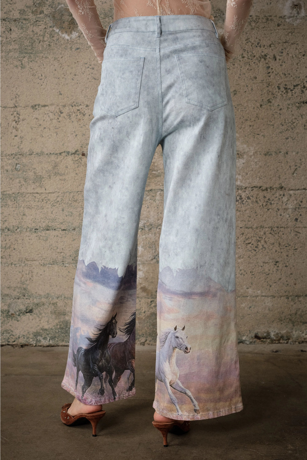 Buffalo Belle - Western Horse Print Wide Leg Jeans