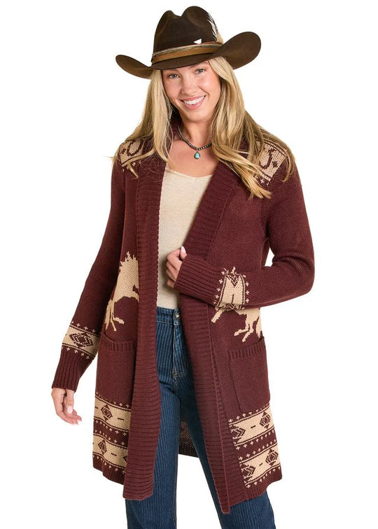 Panhandle Slim - Womens Brown Wild Horse Cardigan