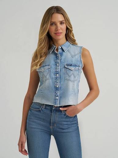 Wrangler - Womens Freyed Hem Sleeveless Shirt