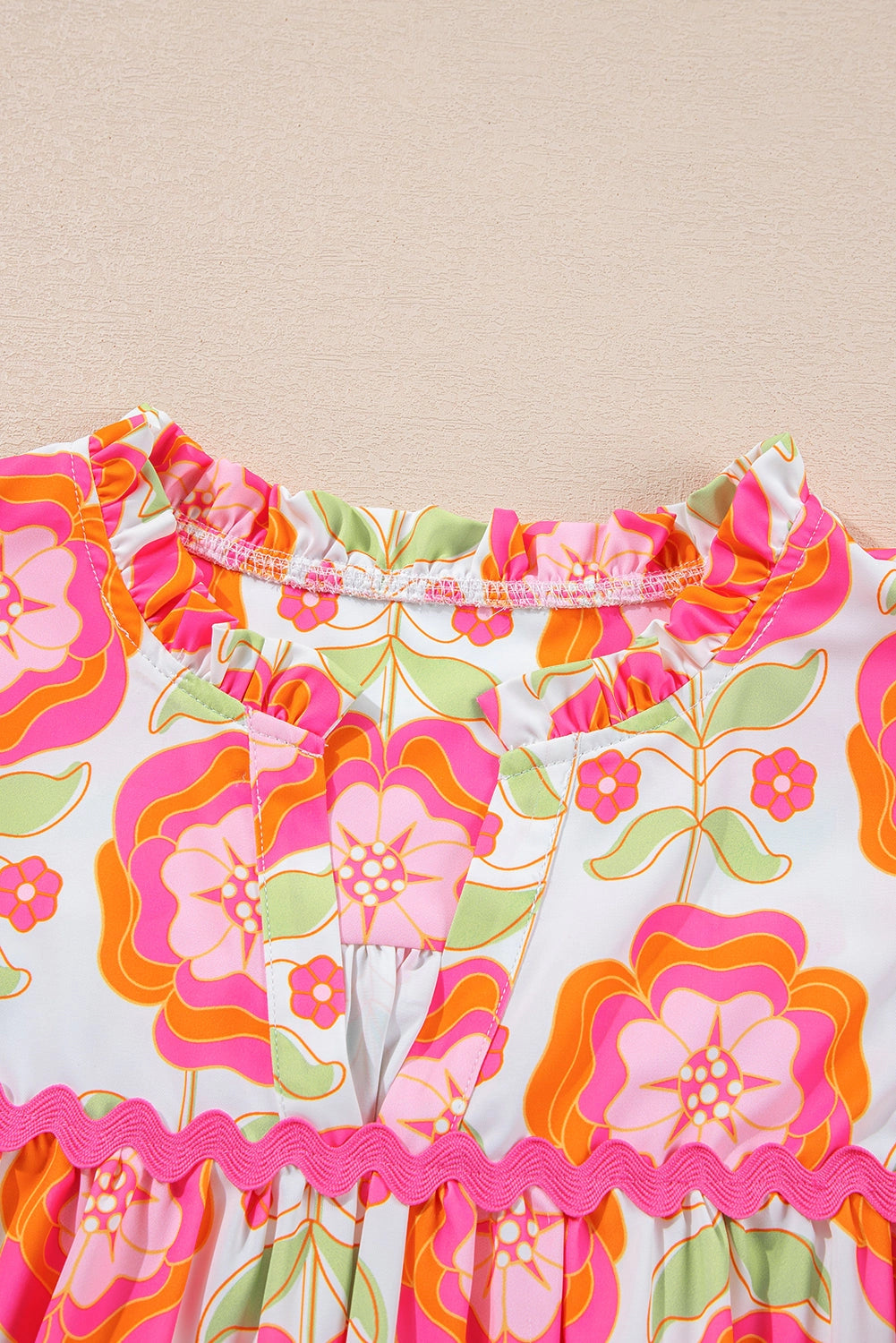 Buffalo Belle - Womens Floral Ricrac Trim Ruffle Sleeve Blouse