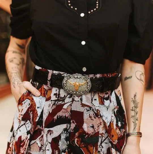 Buffalo Belle - Horse Jacquard Knitted Crease Short