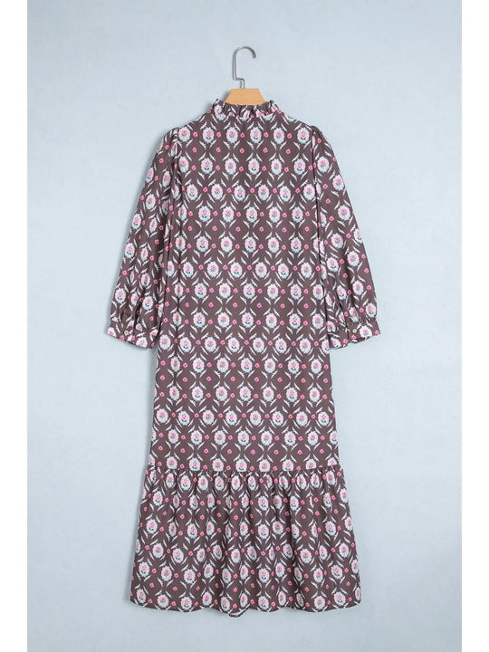 Buffalo Belle - Womens Floral Button Front Ruffle Hem Midi Dress