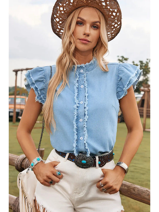 Buffalo Belle - Denim Ruffle Blouse