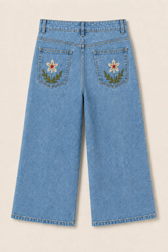 Buffalo Belle - Womens Wide Leg Embroidered Denim Pants