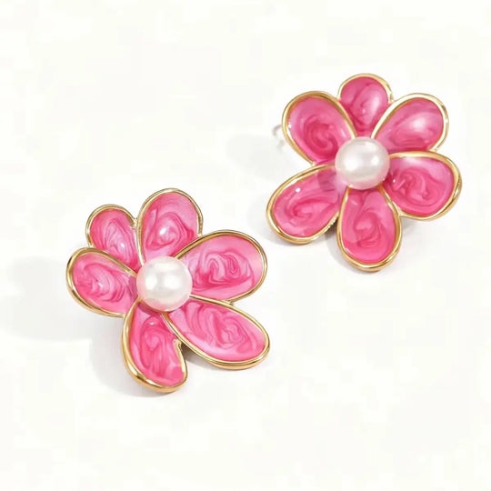 Buffalo Belle - Bronte Dark Pink Enamel Flower Earrings