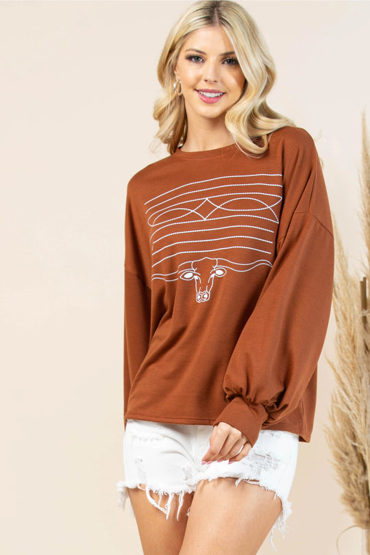 Buffalo Belle - Womens Lilly Longhorn Graphic Sweater
