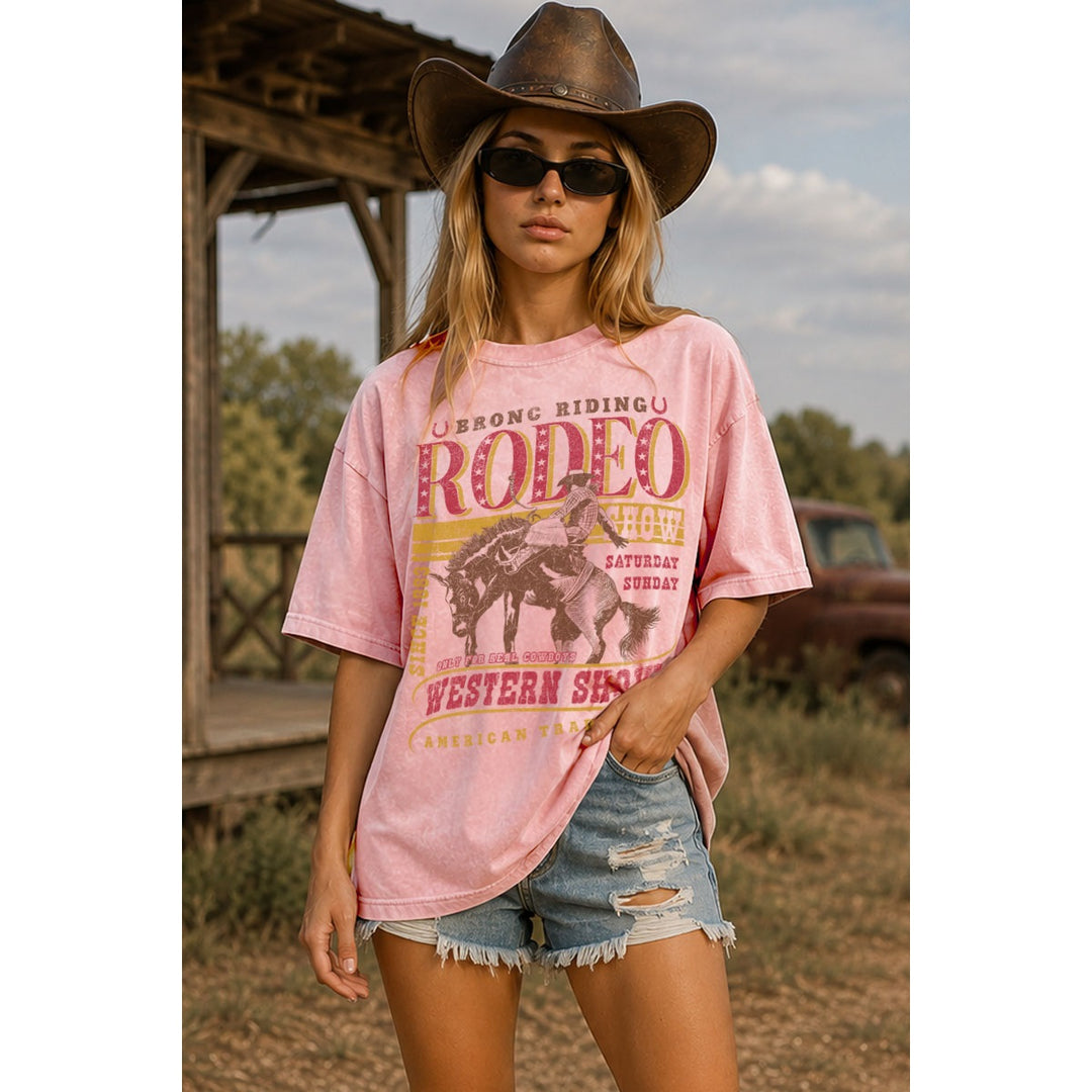 Buffalo Belle - Bronc Riding Rodeo Tee Baby Pink Graphic Tee