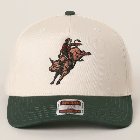 Buffalo Belle - Dark Green Bull Riding Embroidered Cap