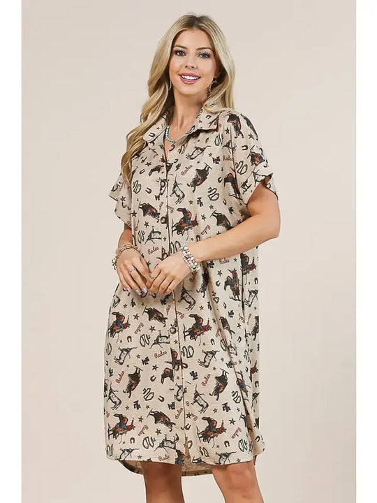 Buffalo Belle - Womens Annie Cowboy Print Dress