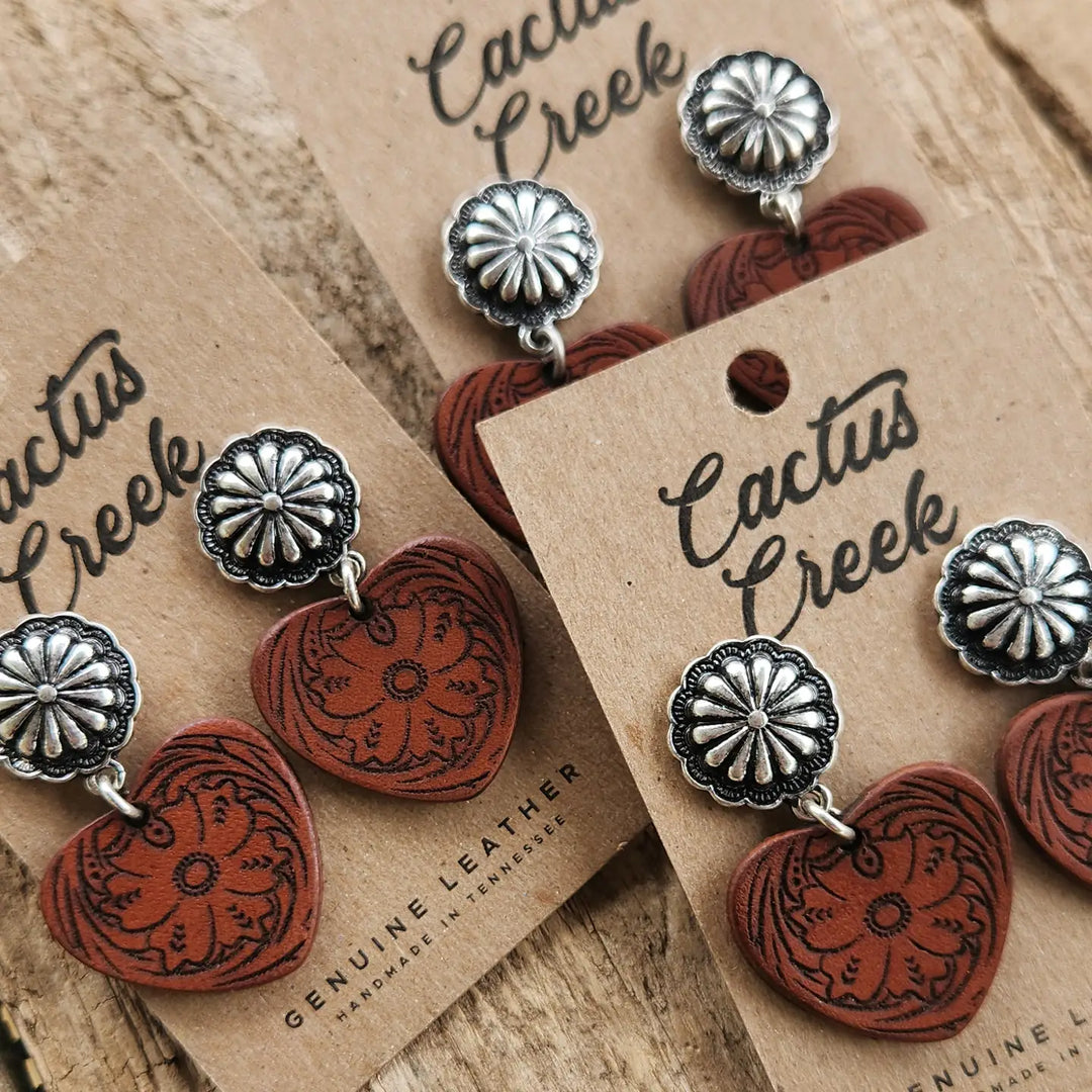 Cactus Creek - Cowboy Sweetheart Tooled Leather Earrings