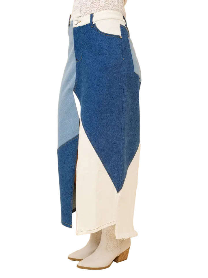 Buffalo Belle - Womens Patchwork Denim Maxi Skirt