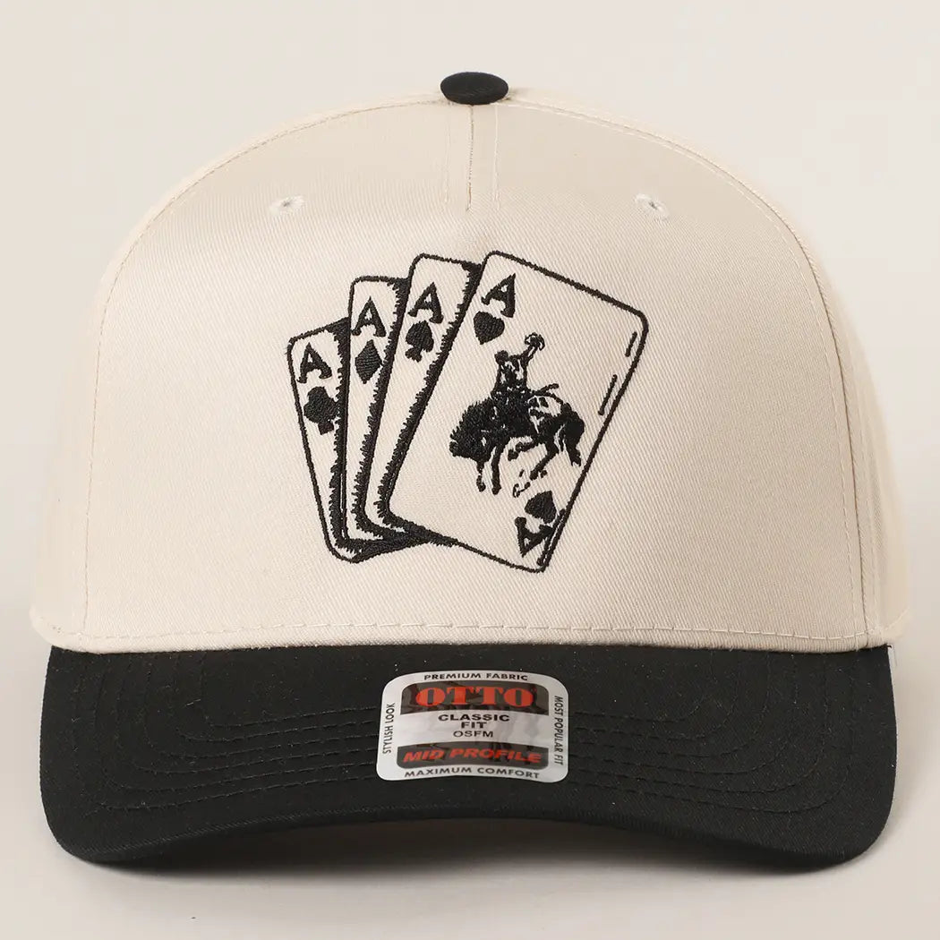 Buffalo Belle - Western Cowboy Card Embroidered Cap Cream