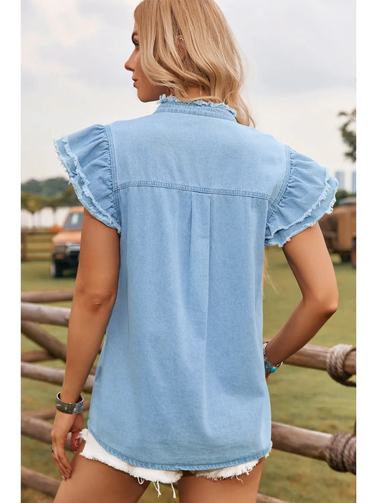 Buffalo Belle - Denim Ruffle Blouse