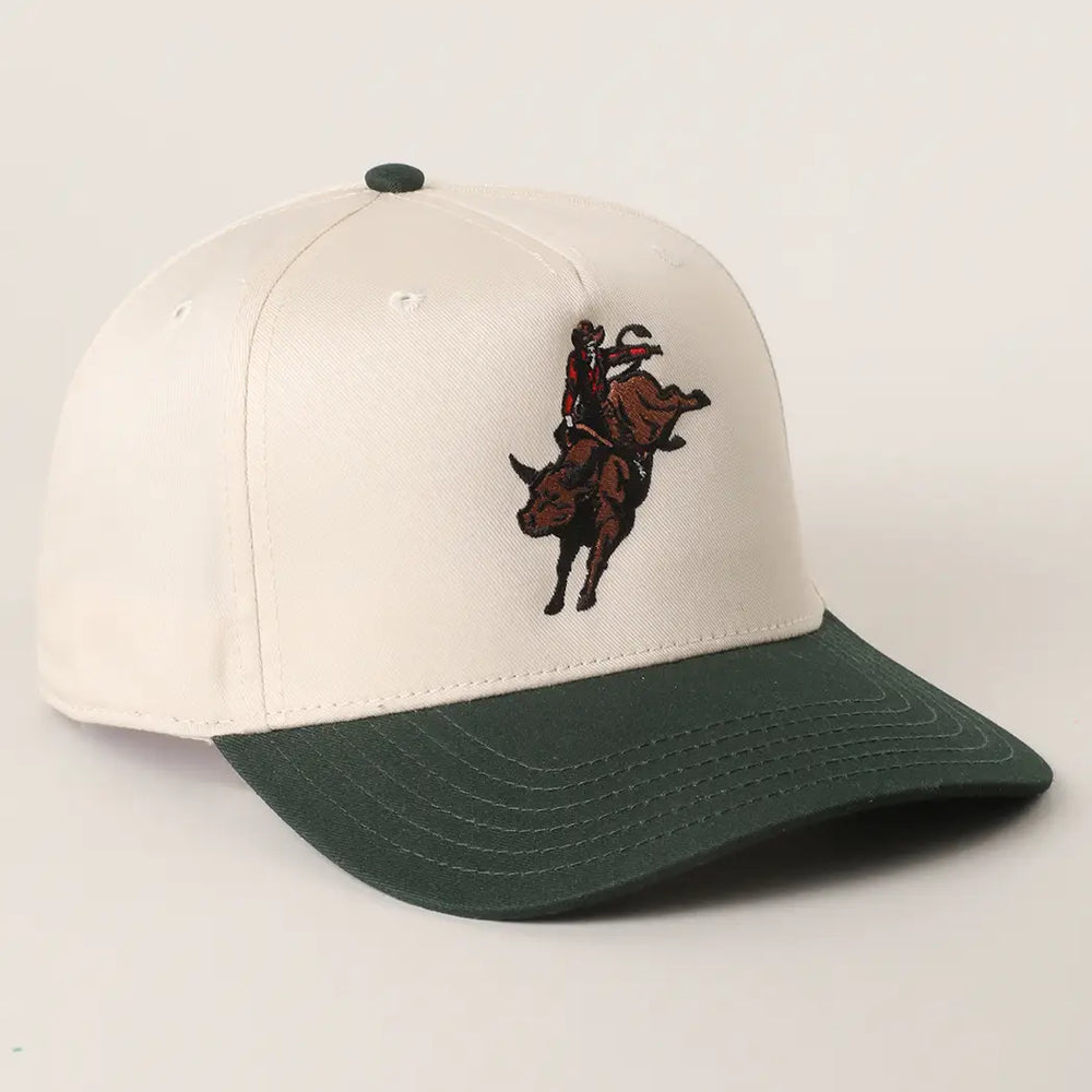 Buffalo Belle - Dark Green Bull Riding Embroidered Cap