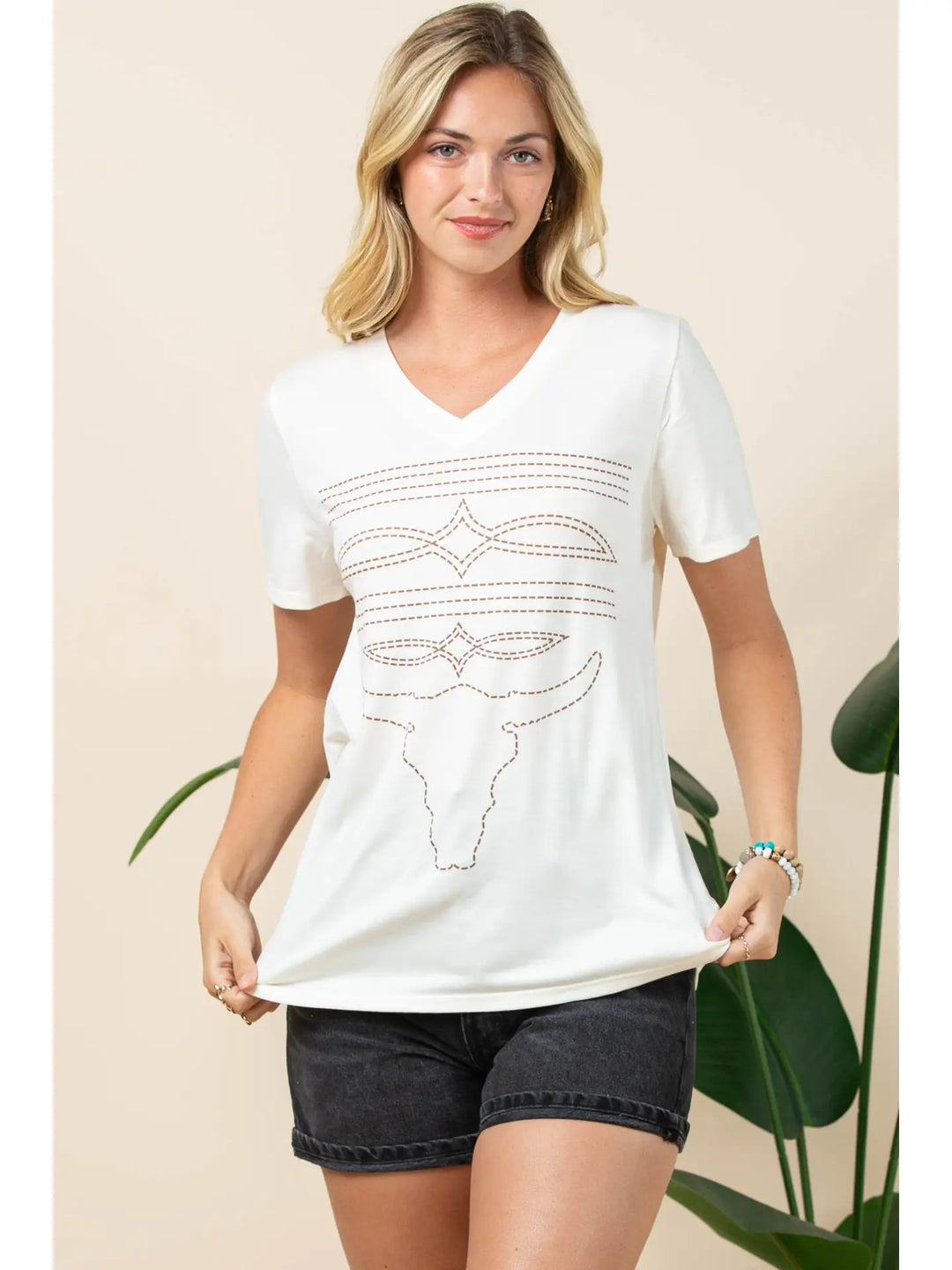 Buffalo Belle - Womens Longhorn Boot Stitch Tee
