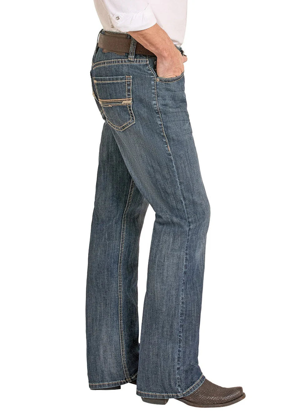 Rock & Roll - Men's Relaxed Fit Roped Pocket Boot Cut Jeans