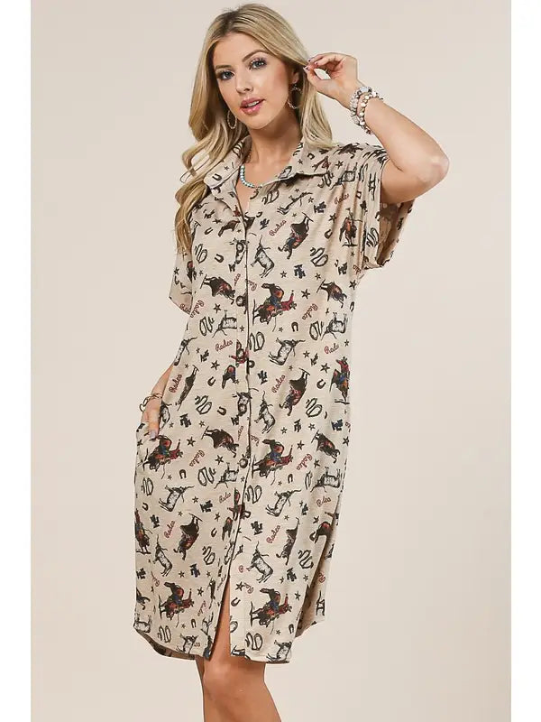 Buffalo Belle - Womens Annie Cowboy Print Dress