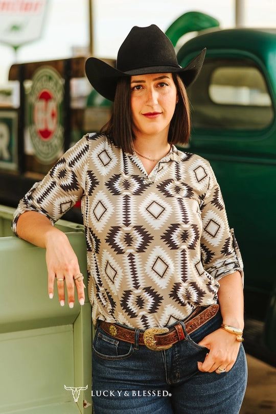 Buffalo Belle - Brown Aztec Printed Blouse