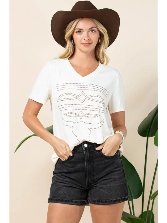 Buffalo Belle - Womens Longhorn Boot Stitch Tee