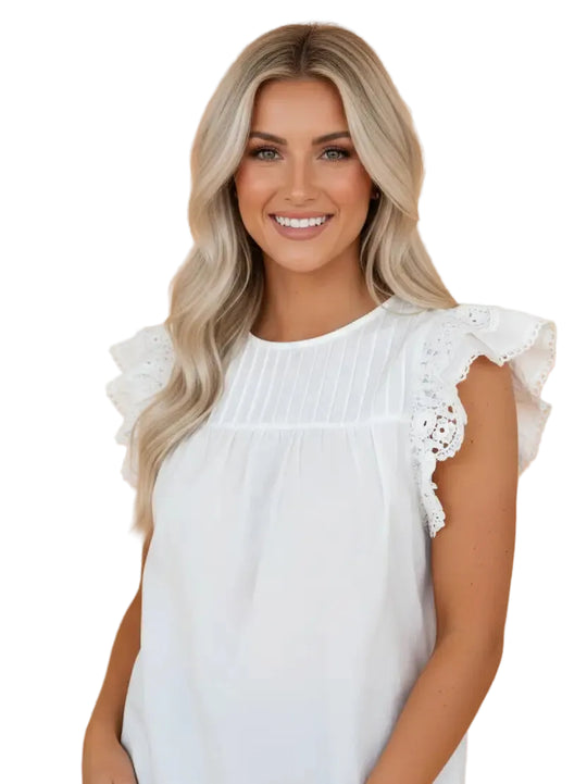 Buffalo Belle - Womens Lace Flutter Sleeve Pleated Blouse