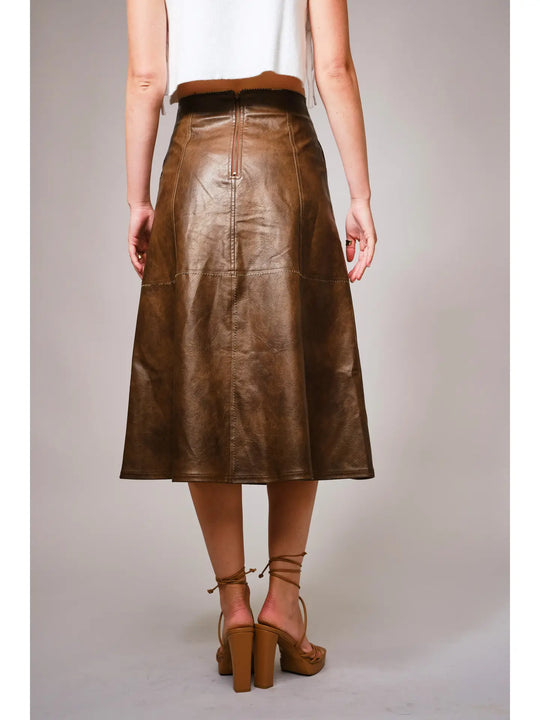 Buffalo Belle - Zigzag Seam Faux Leather Midi Skirt