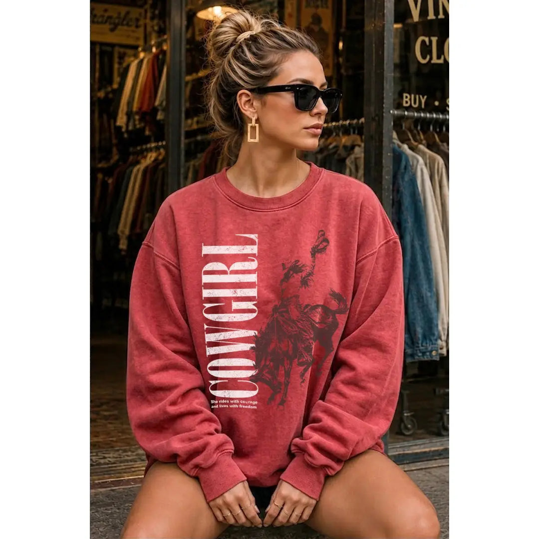 Buffalo Belle - COWGIRL Vintage Red Graphic Sweatshirt