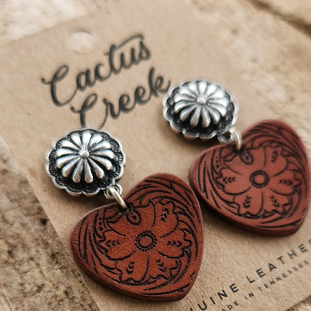 Cactus Creek - Cowboy Sweetheart Tooled Leather Earrings