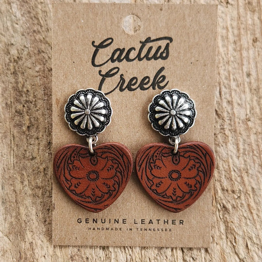 Cactus Creek - Cowboy Sweetheart Tooled Leather Earrings