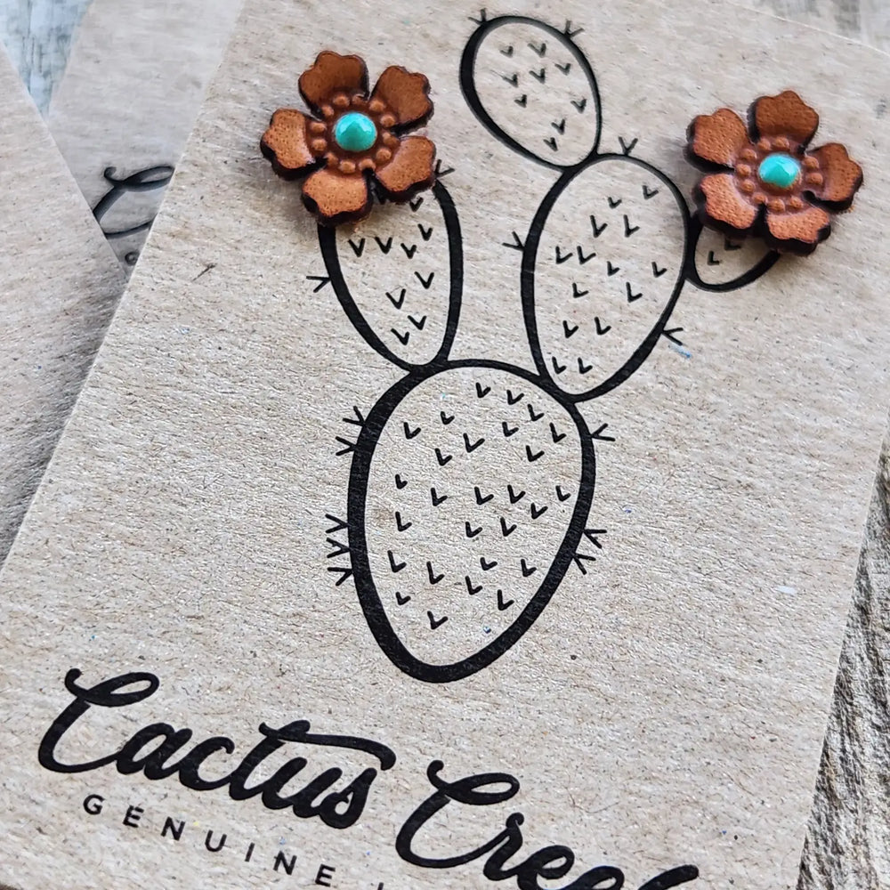 Cactus Creek - Western Rose Tooled Leather Earrings