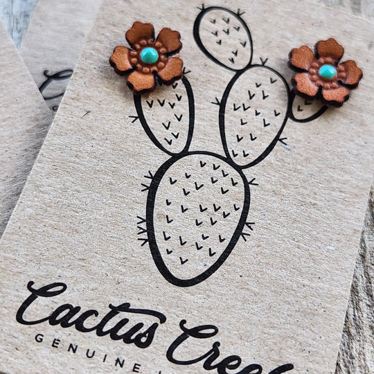 Cactus Creek - Western Rose Tooled Leather Earrings