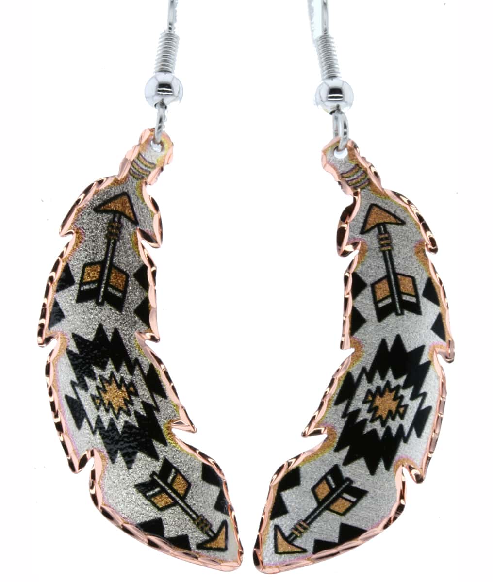 Native American - Copper Feather & Arrows Earrings