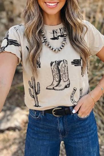 Buffalo Belle - Beige Fort Worth Tee