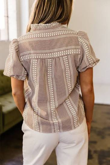 Buffalo Belle - Beige Pony Gigham Yoke Blouse