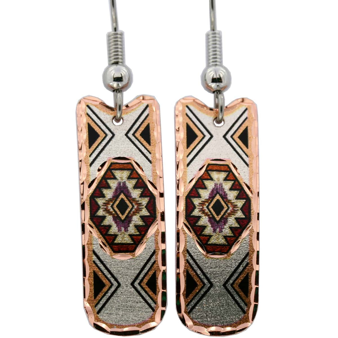 Native American - Copper Silver Rust Rectangle Earrings