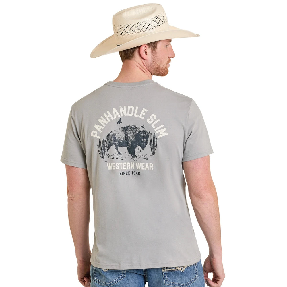 Panhandle Slim - Men's Bison Graphic T-Shirt Light Grey