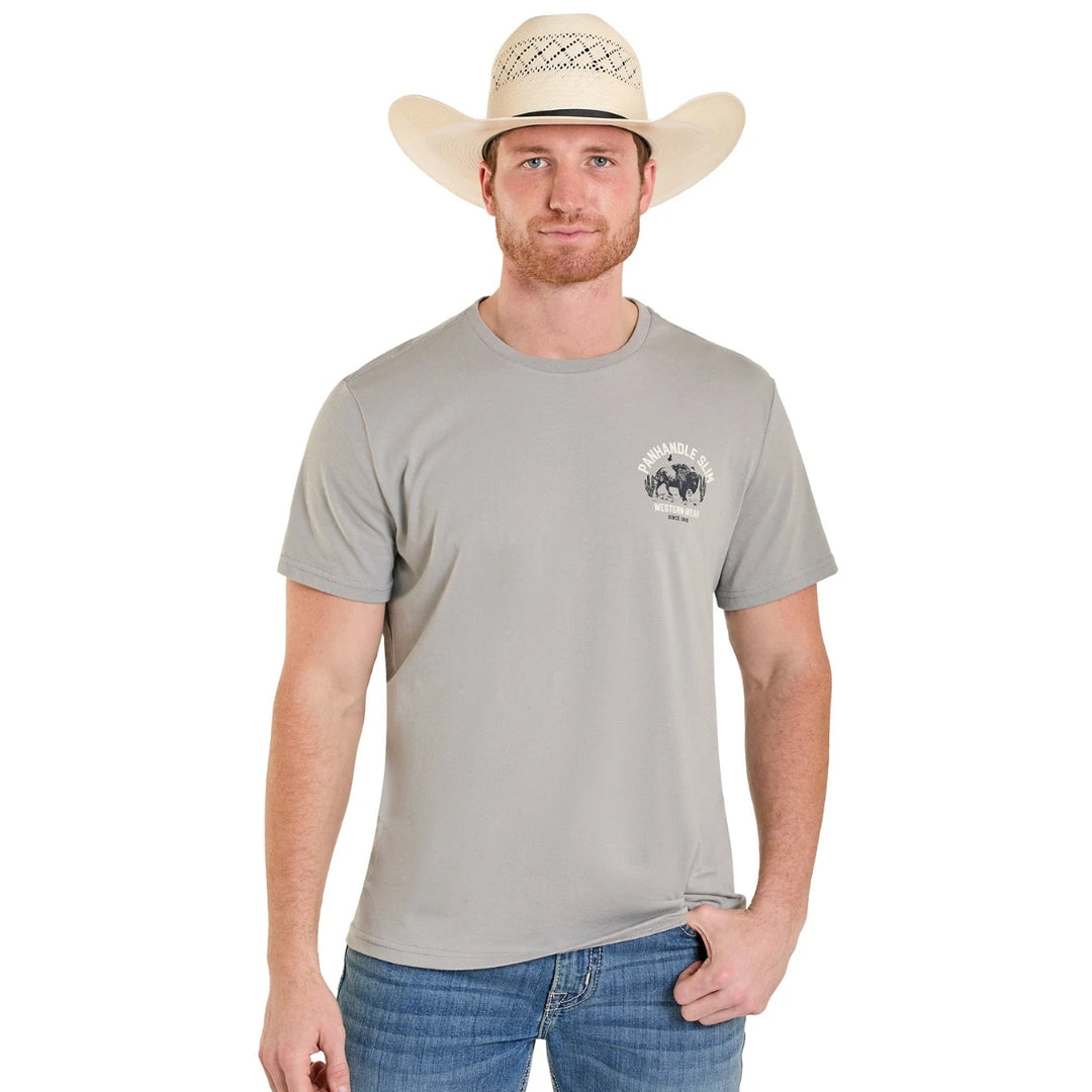 Panhandle Slim - Men's Bison Graphic T-Shirt Light Grey
