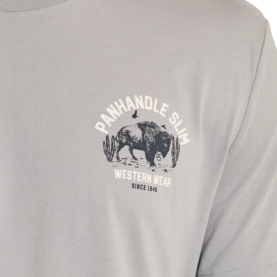 Panhandle Slim - Men's Bison Graphic T-Shirt Light Grey