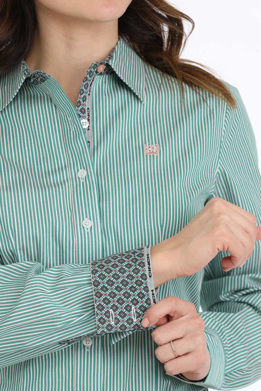Cinch - Womens Green/Pink Stripe Arena Shirt