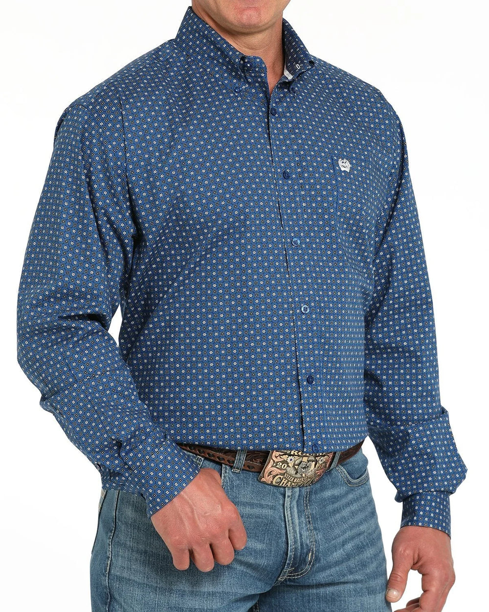 Cinch - Mens Stretch Royal Blue Geo Classic Fit Shirt