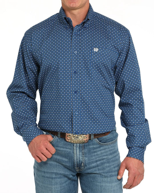 Cinch - Mens Stretch Royal Blue Geo Classic Fit Shirt