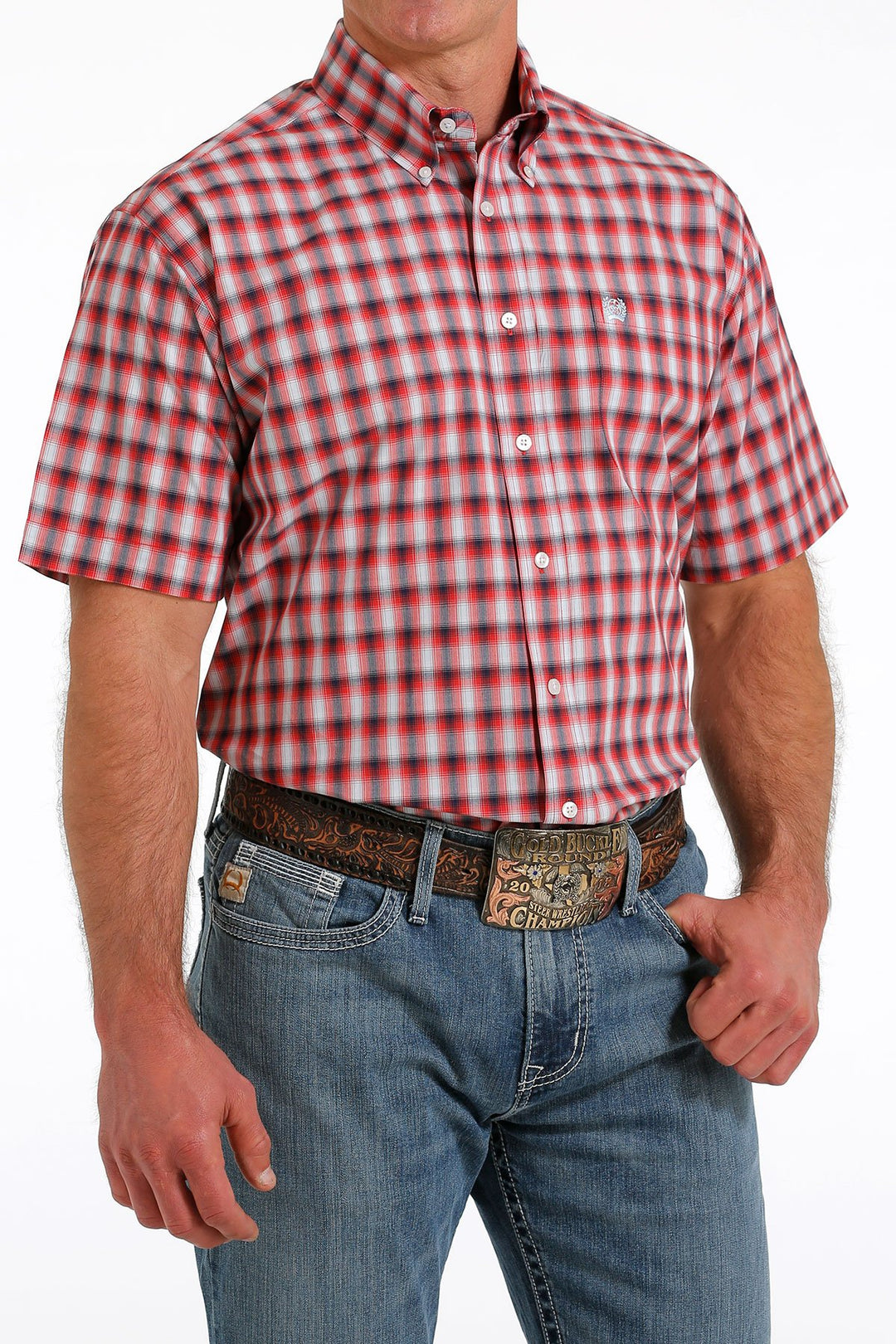 Cinch - Mens Red/Navy S/S Arena Shirt