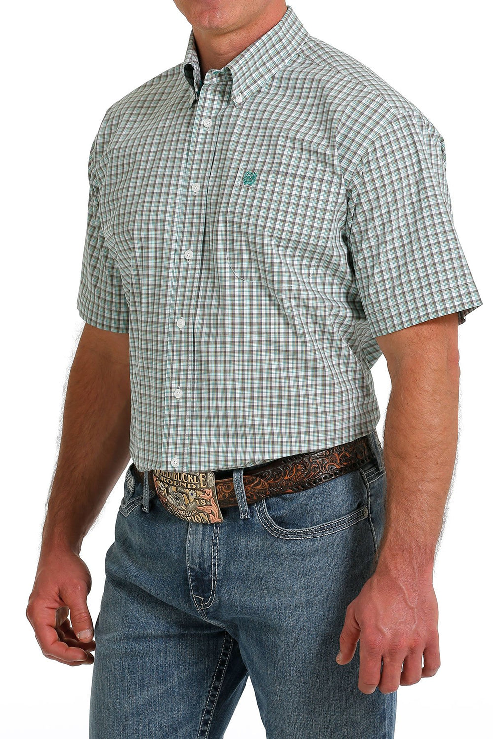 Cinch - Mens White/Teal S/S Arena Shirt