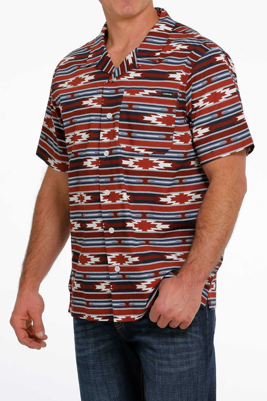 Cinch - Mens Red Aztec Camp Shirt